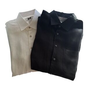 Joseph Abboud 100% Linen Casual Button Up Shirts Bundle Black and White Mens‎ Lg
